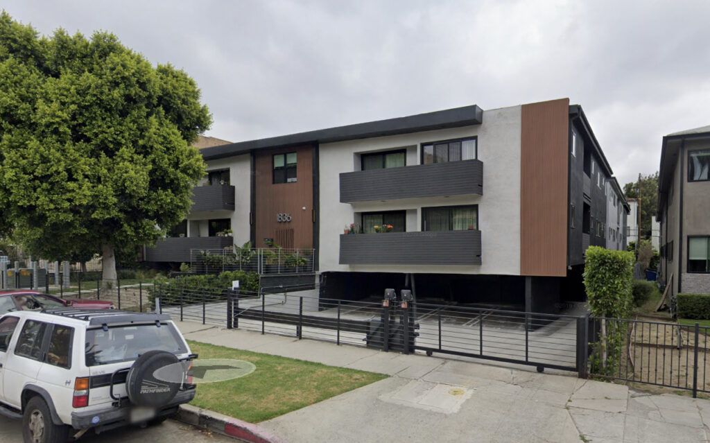 Apartment building with balconies.